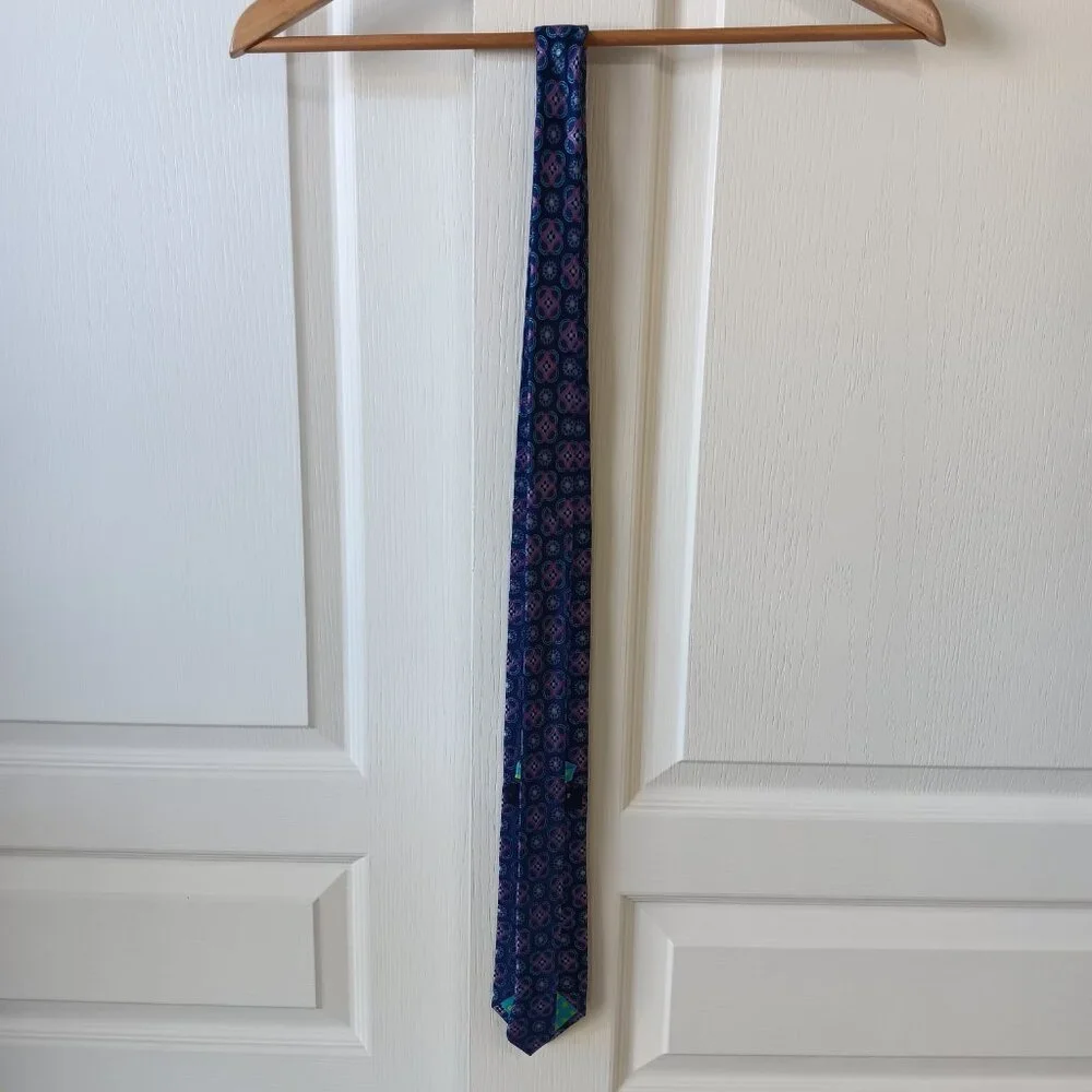 Ted Baker London Men's Navy Blue Purple Medallions Silk Tie L59